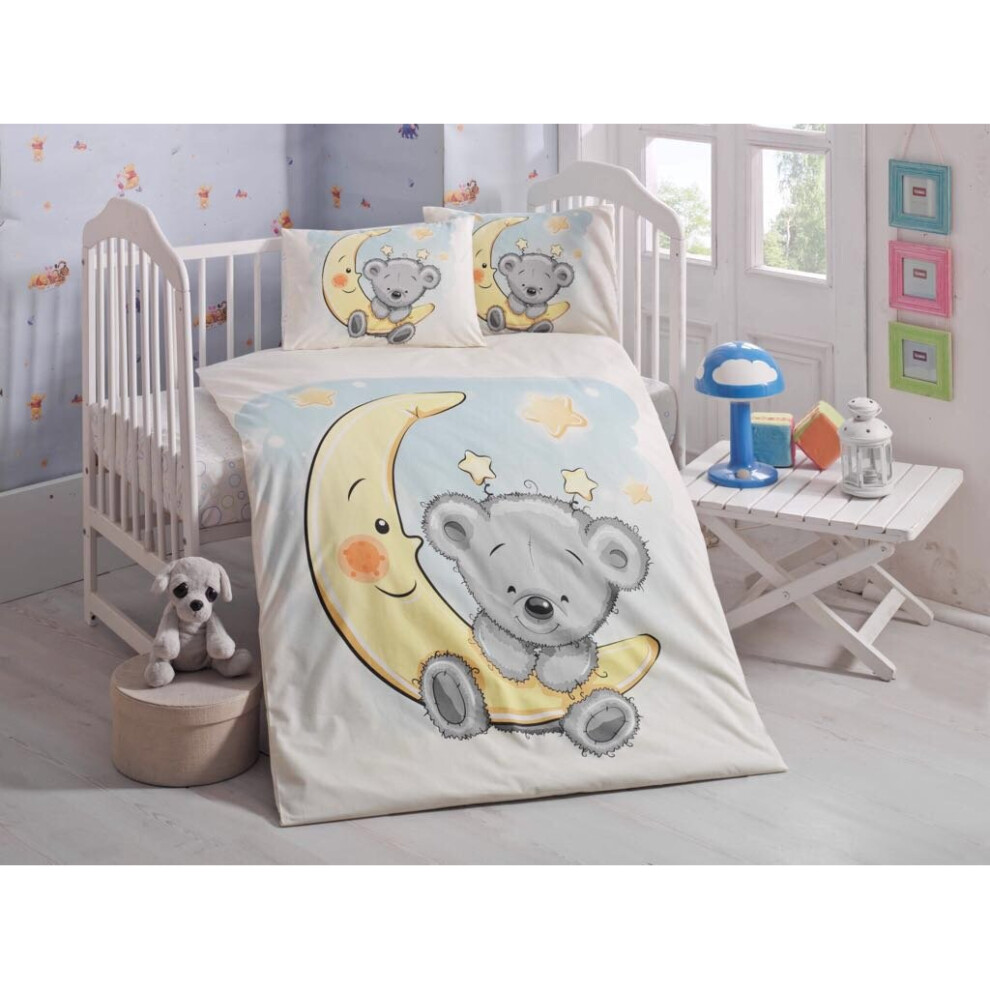 (Sleepy Teddy) Newborn Bedding Cot Bed Set Toddler Soft Duvet Cover With Pillowcase Baby Quilt Cover Set