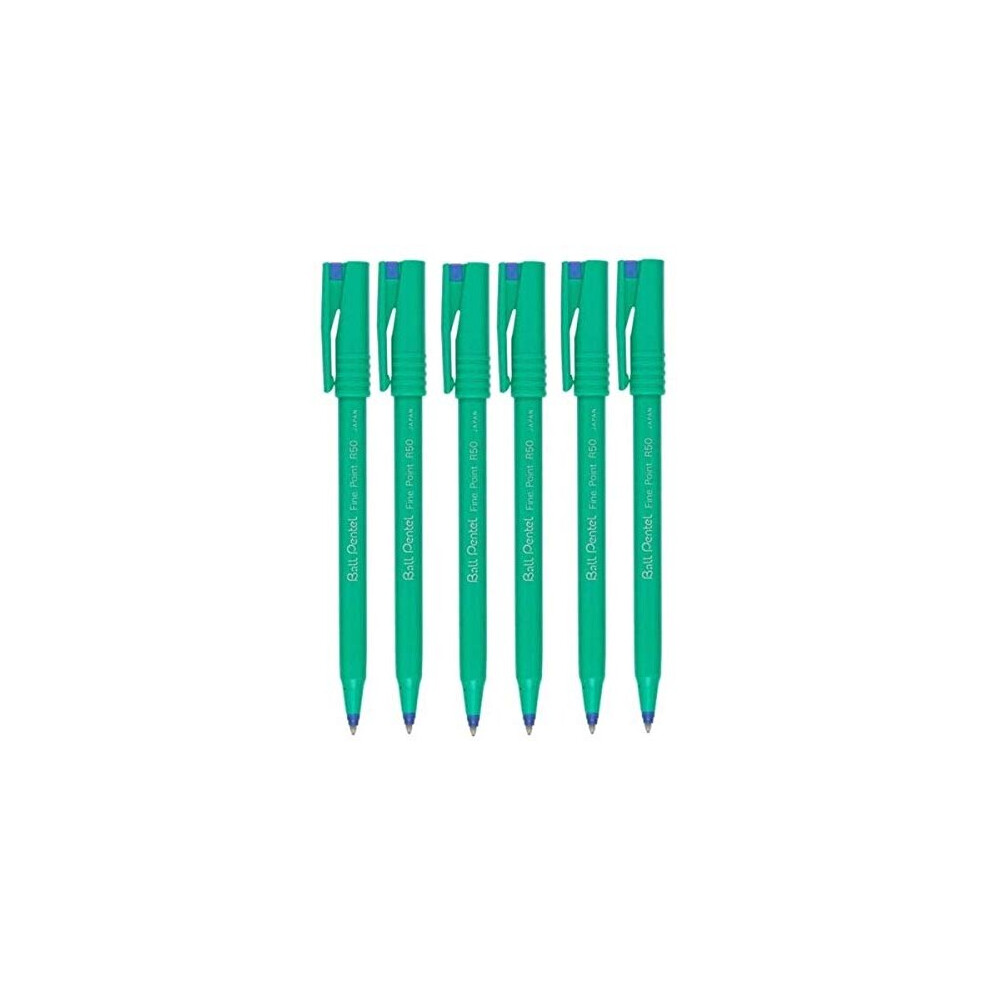Pentel Blue R50 Rollerball Ball Pen Pens Fine 0.8Mm Cushioned Nib Tip 0.4Mm Line Width 77% Recycled (Pack Of 6)