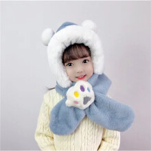 (Blue) Kids Winter Hat Neck Warmer Plush Lined Cap Cartoon Thick Warm Cap For Outdoor