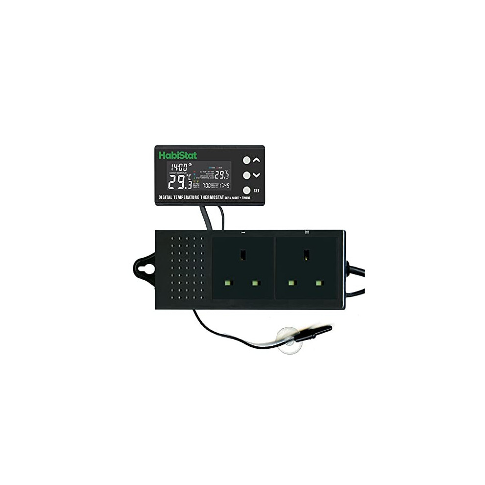 Habistat - Digital Temperature Thermostat - Day And Night Timer - Waterproof - 3 Metre Long Sensor - Adjustable Alarm - Perfect For Reptile Encourages