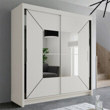 (203cm,White) Modern Sliding Wardrobe with Mirror-Door