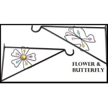 (2X FLOWERS & BUTTERFLY HANGING BASKET BRACKET) GARDEN HANGING BASKET. WALL BRACKETS & JUTE LINER