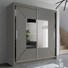 (180 cm , Grey ) Nicole Sliding Mirror Door Wardrobe