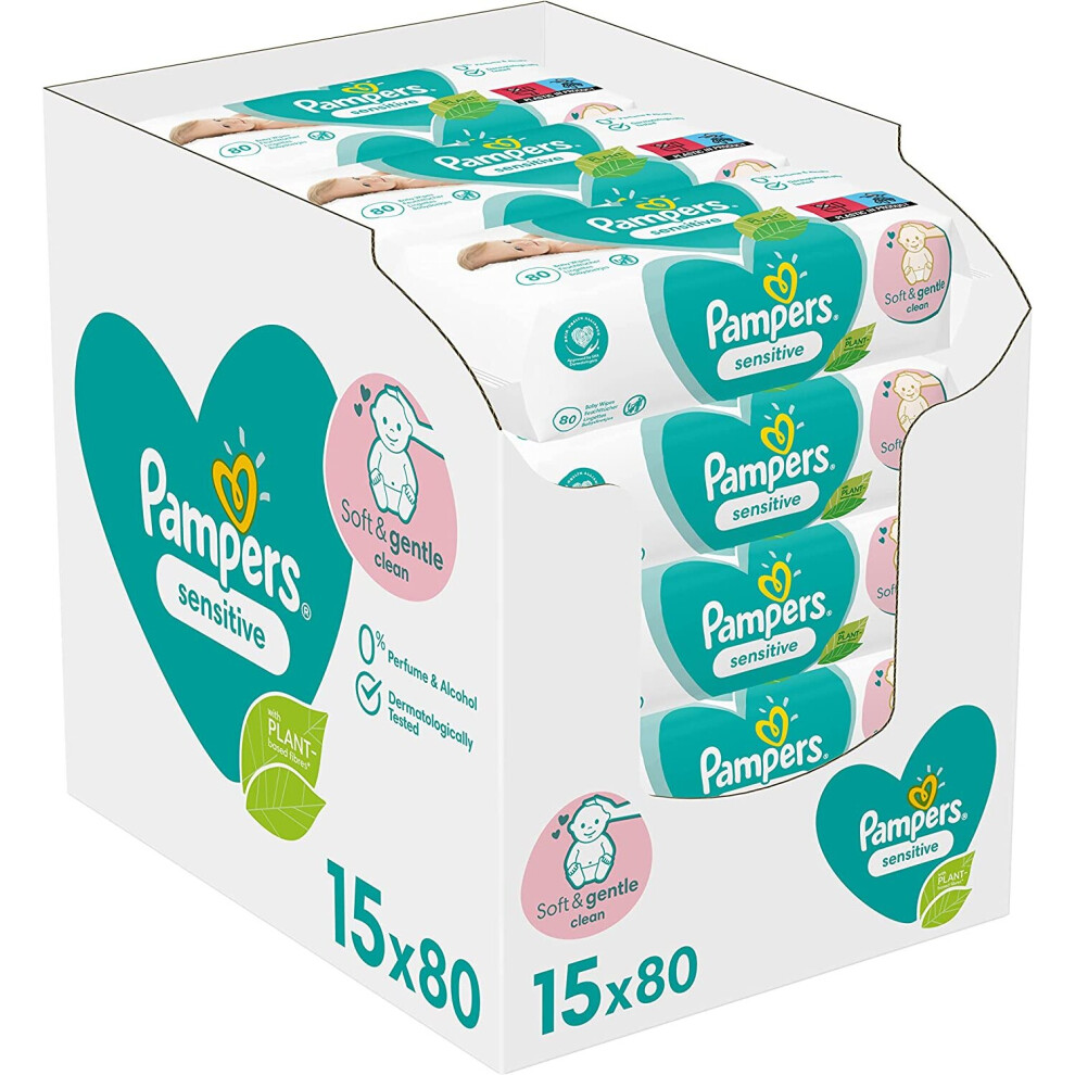 Pampers Sensitive Baby Wipes (15x80)  For Newborn, Fragrance Free