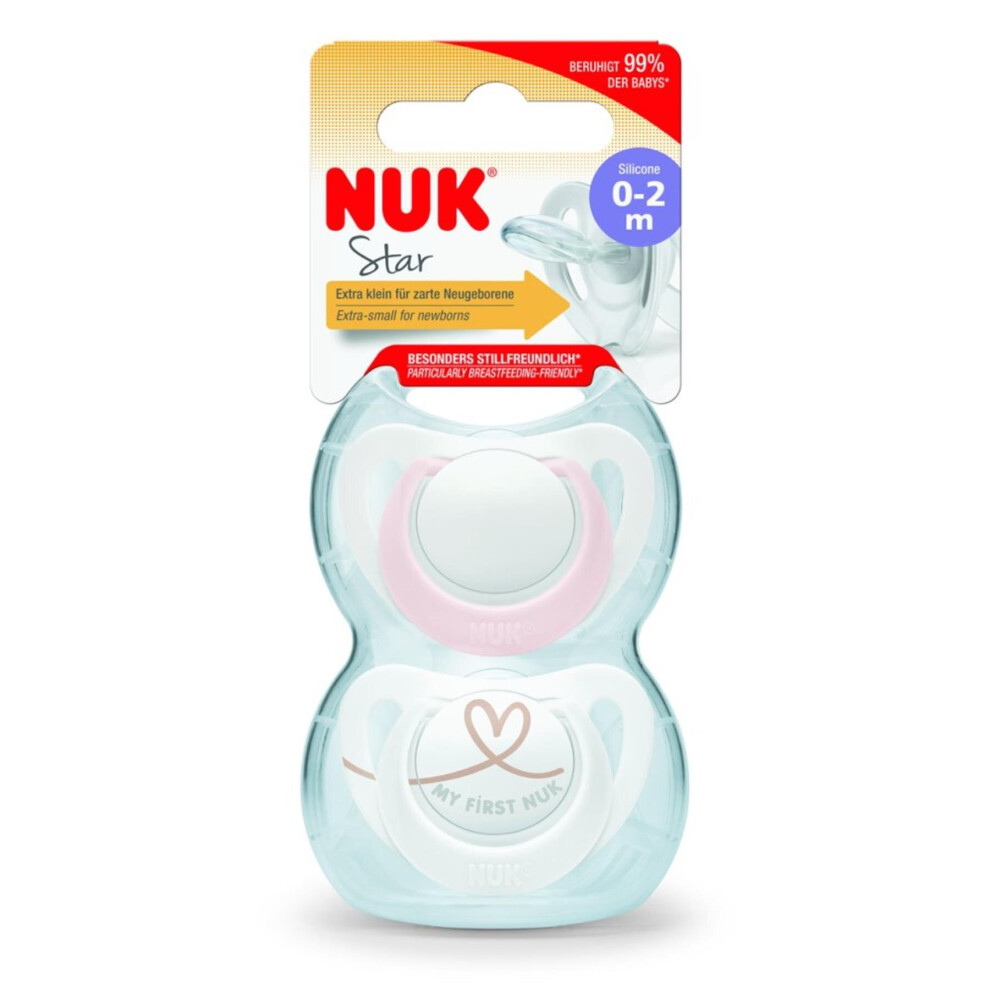 NUK Star Newborn Baby Dummy 0-2 Months Silicone Soothers Pink 2 Pk