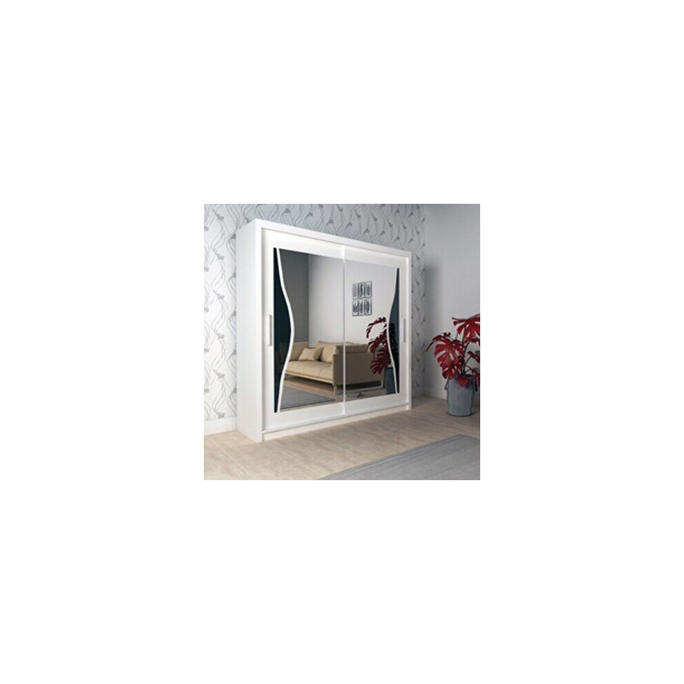 (White, 203cm) Modern Bedroom Mirror Sliding Door Wardrobe