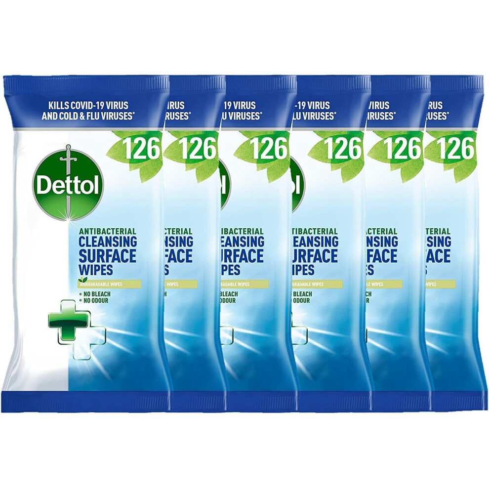 Dettol Cleansing Surface Wipes | 126 Large Antibacterial Wipes | 6 Packs-image-OPC-P5SVTXW-NEW