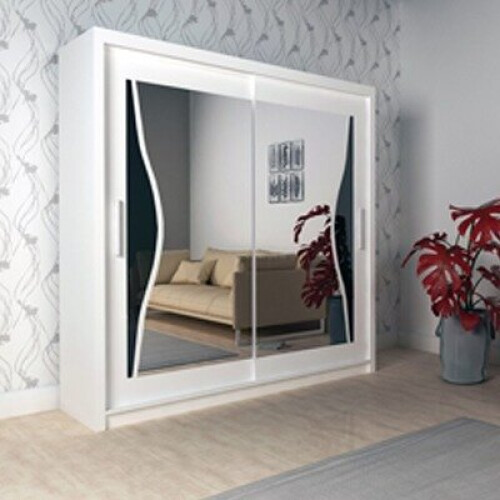 Colorado Double Mirror Sliding White Wardrobe 203cm