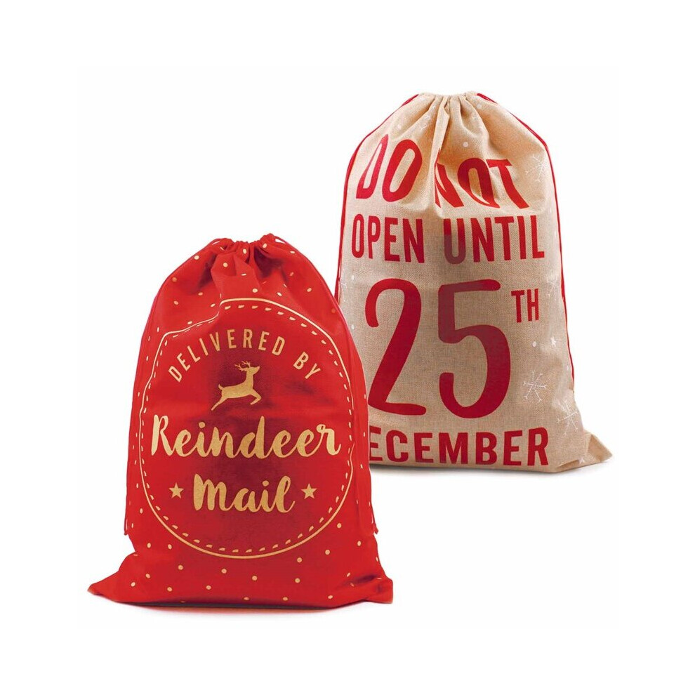 (Reindeer Mail) Large Christmas Hessian Santa Sack Drawstring 70x51cm Bag Xmas Present Gift Bags