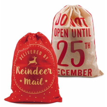 (25th December) Large Christmas Hessian Santa Sack Drawstring 70x51cm Bag Xmas Present Gift Bags