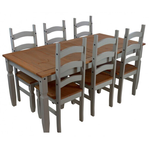 Mercers Furniture Corona Grey Wax 6'0" Dining Table & 6 Chairs Solid Pine 1