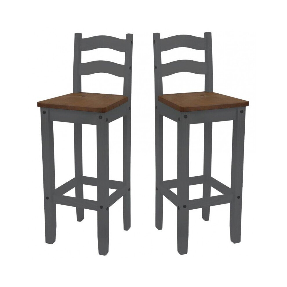 Corona Grey Wax Pair of Bar Stools Solid Pine furniture
