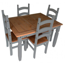Corona Grey Wax Small Extending Dining Table & 4 Chairs Set Pine Wooden