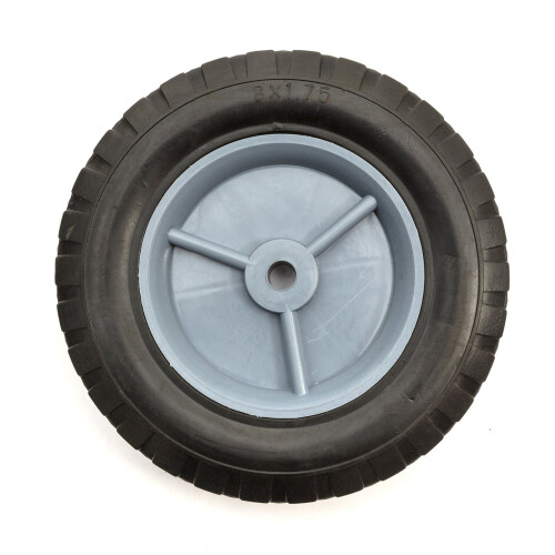 Plastic Wheel & Solid Rubber Tyre Black Grey / Diamond Tread 8 Inch 1