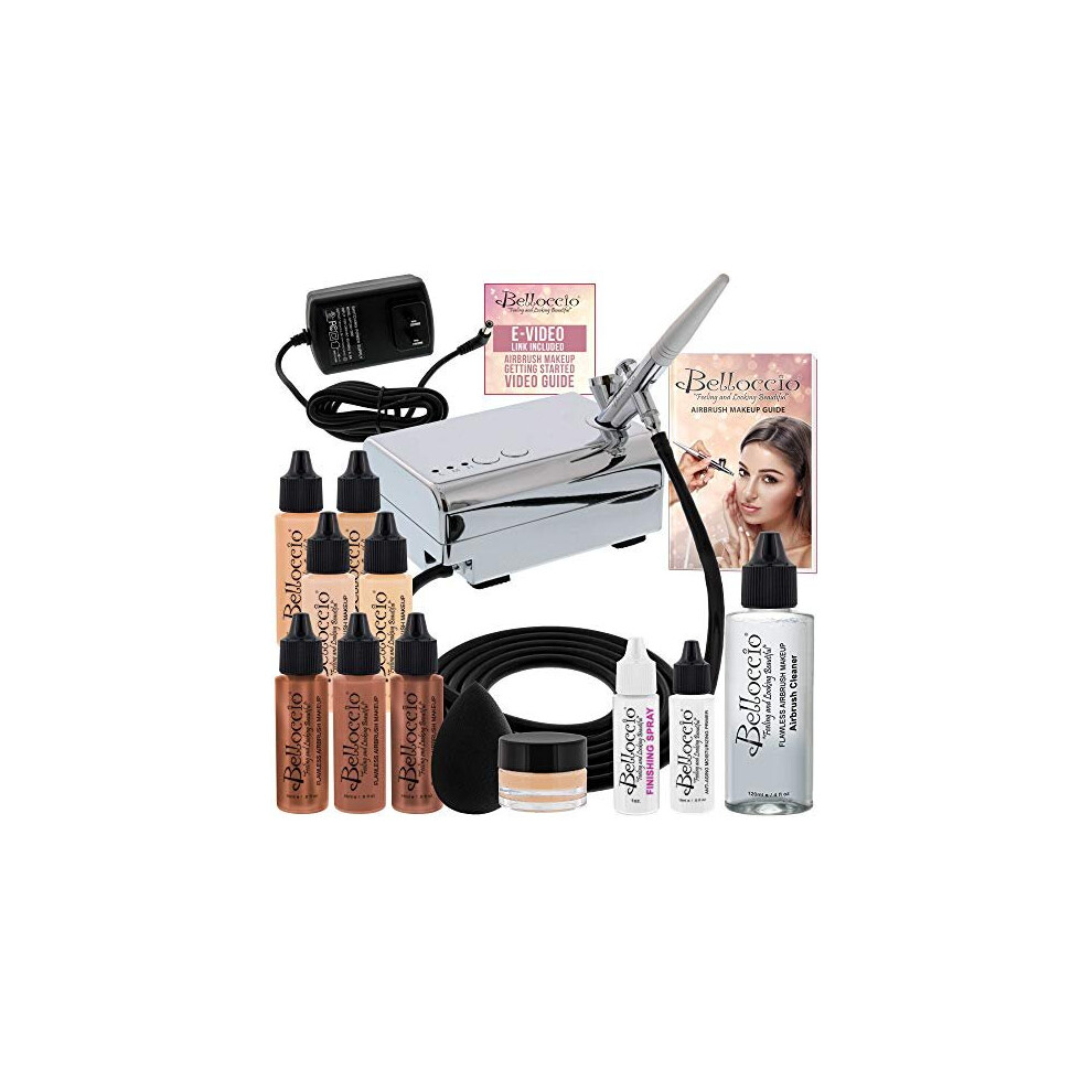 Belloccio Professional Beauty Deluxe Airbrush Cosmetic Makeup System With 4 Fair Shades Of Foundation In 1/2 O