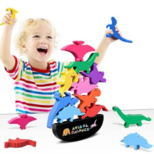 FFTROC Montessori Speelgoed Cadeaus voor 2 3 4 jarige jongens - Houten stapeldinosaurusspeelgoed voor kinderen 2-4 3-5 Peuter Jongen Geschenken Verja