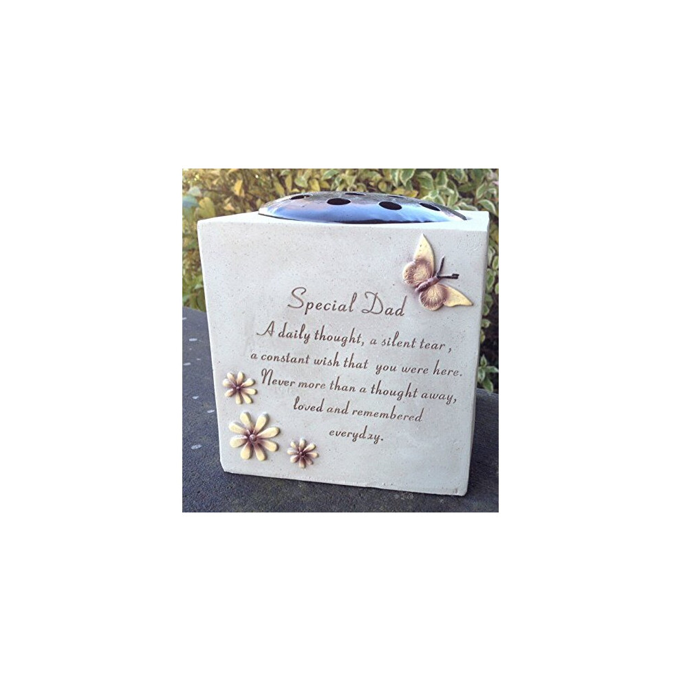 Special Dad - Grave Vase (Rose Bowl) with Butterfly and Flowers - Memorial Garden Graveside