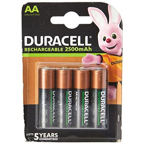 Duracell Duracell Rechargeable Type AA Battery, 2500mah, Pack of 4 1