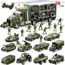 JOYIN 25 in 1 Green Military Big Truck Toys, Army Men Toys, Army Tanks Set with Soldier Men, Mini Battle Car T