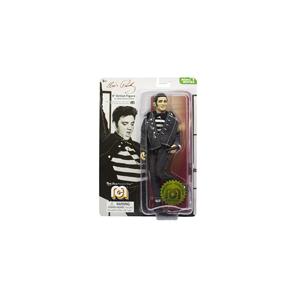 Photos - Action Figures / Transformers Mego Action Figures, 8 Elvis Presley in Jailhouse Rock Black Denim outift with Black and White Striped Shirt White,Black