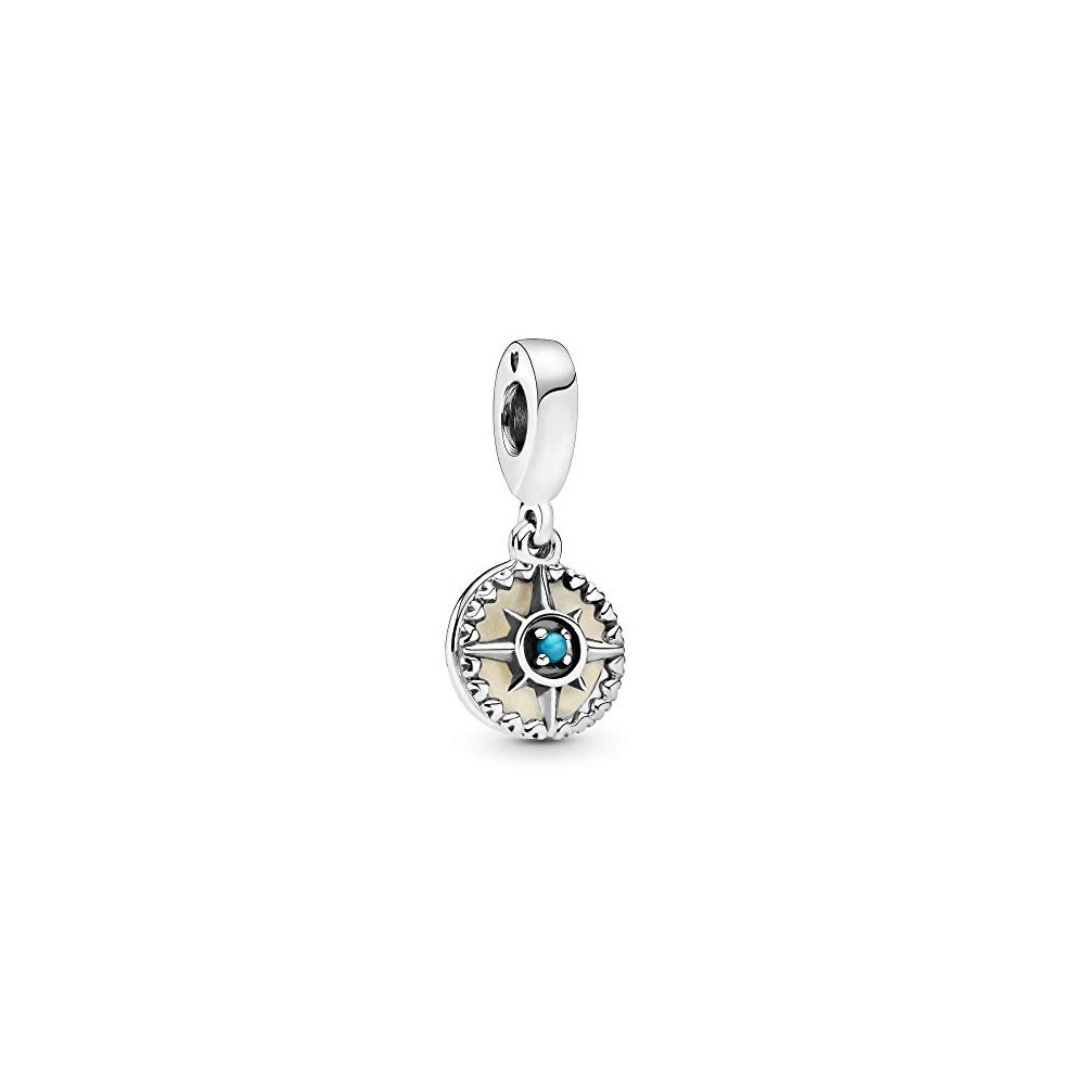 Pandora Jewelry Blue Compass Rose Dangle Crystal Charm in Sterling Silver