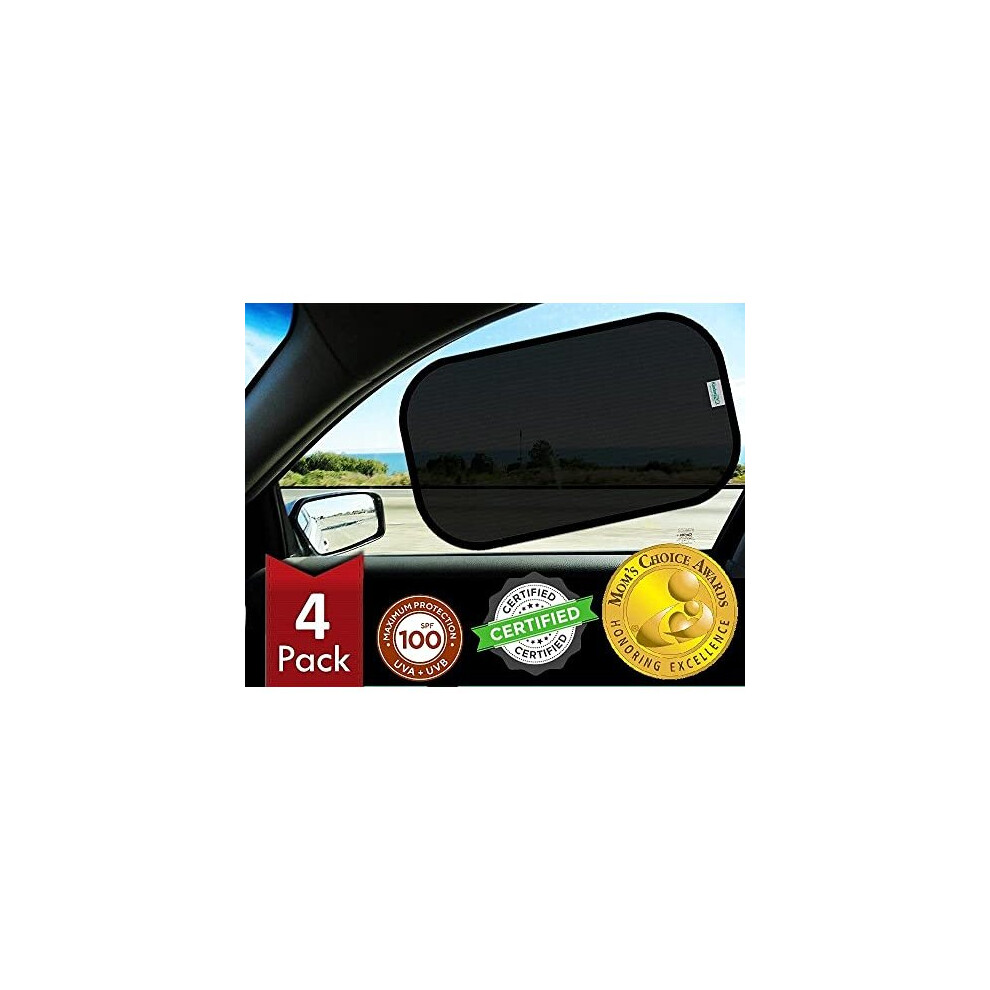 Kinder Fluff Car Window Shade (4Pack)-The Only Certified Car Sun Shade To Block 99.95% Uvr- Moms Choice Gold
