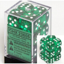Sady kociek Chessex D6: Zelen s bielou priesvitnou - 16 mm eststrann kocka (12) blok kociek