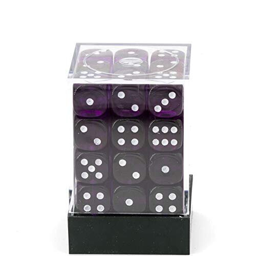 Chessex Δεσμίδες Ζαριών D6: Μωβ με Λευκές Διαφάνειες - 12Mm Έξι Πλευρές (36) Ζαριά 2