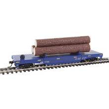 Walthers Trainline Ho Scale Model Log Dump Car med 3 stockar - redo att kra Alaska Railroad #17102 (Blue Yellow Conspicuity Marks)