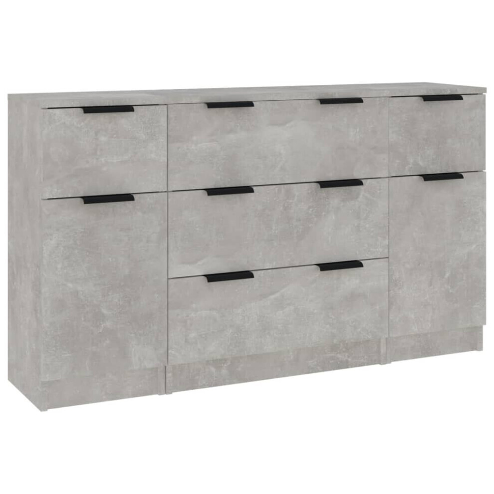 Vidaxl (Concrete ) Sideboard Set 3 Piece Engineered Wood Home Organiser Multi Colours Grey