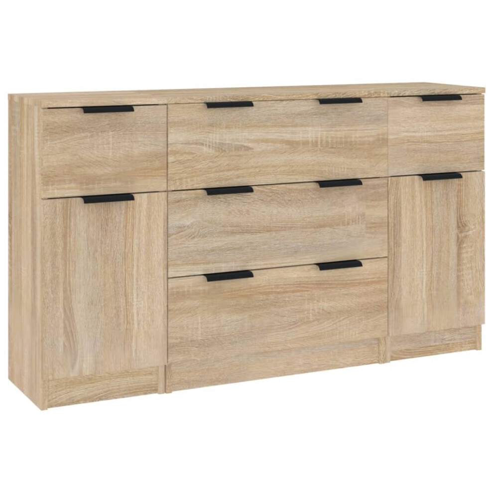 (Sonoma oak) vidaXL Sideboard Set 3 Piece Engineered Wood Home Organiser Multi Colours