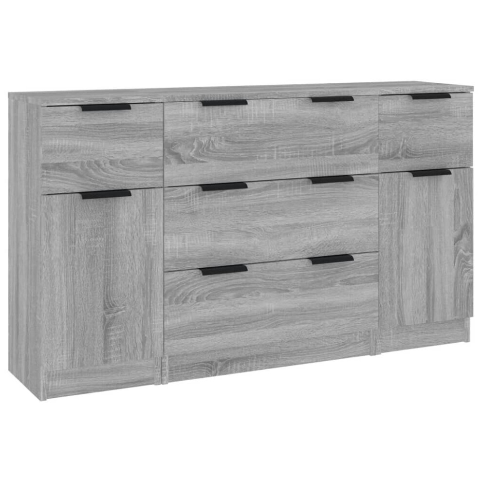 (Grey sonoma) vidaXL Sideboard Set 3 Piece Engineered Wood Home Organiser Multi Colours