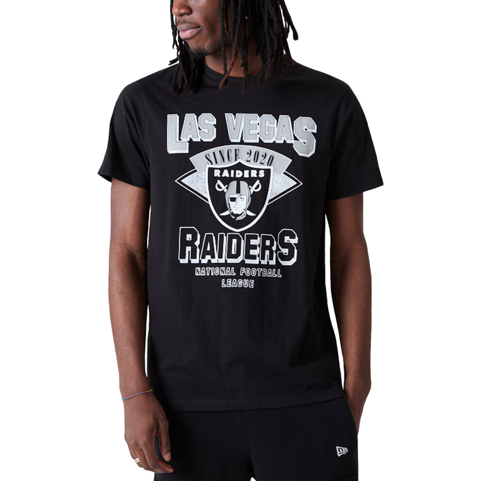 (S, Black) New Era Mens Las Vegas Raiders NFL Team Wordmark T-Shirt Tee Top - Black