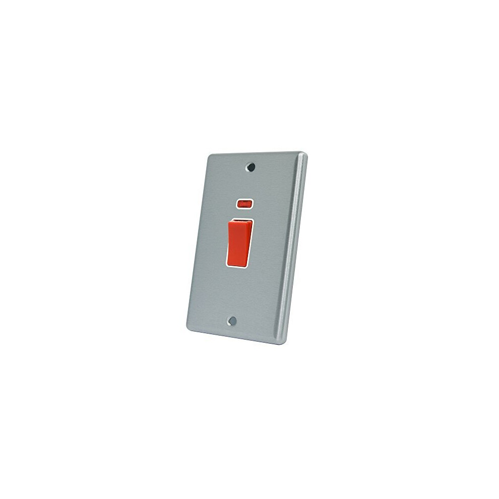 Aet Csccswwht Satin Chrome Classical 45A White Insert Tall Plate-45 Amp Dp Cooker Switch W/Neon Indicator 2-Gang Plate 700461519492