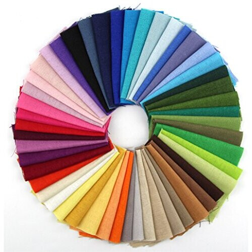 RayLineDo 50 Pieces Linen Cotton Fabric Solid Color Bundle Patchwork Squares Of 10 * 10cm