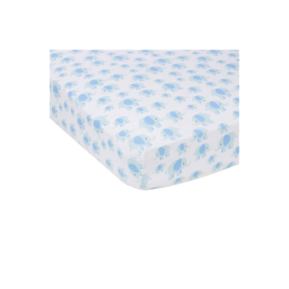 Elephants Muslin Crib Sheet Blue Mama'sboy