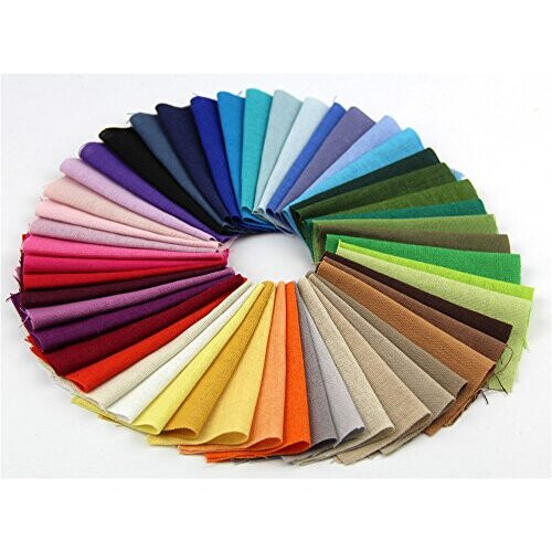 RayLineDo 50 Pieces Linen Cotton Fabric Solid Color Bundle Patchwork Squares Of 10 * 10cm 1