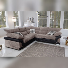 (Beige and Bronw , Corner Sofa ) Modern Fabric and Faux Leather Luxurious Sofa