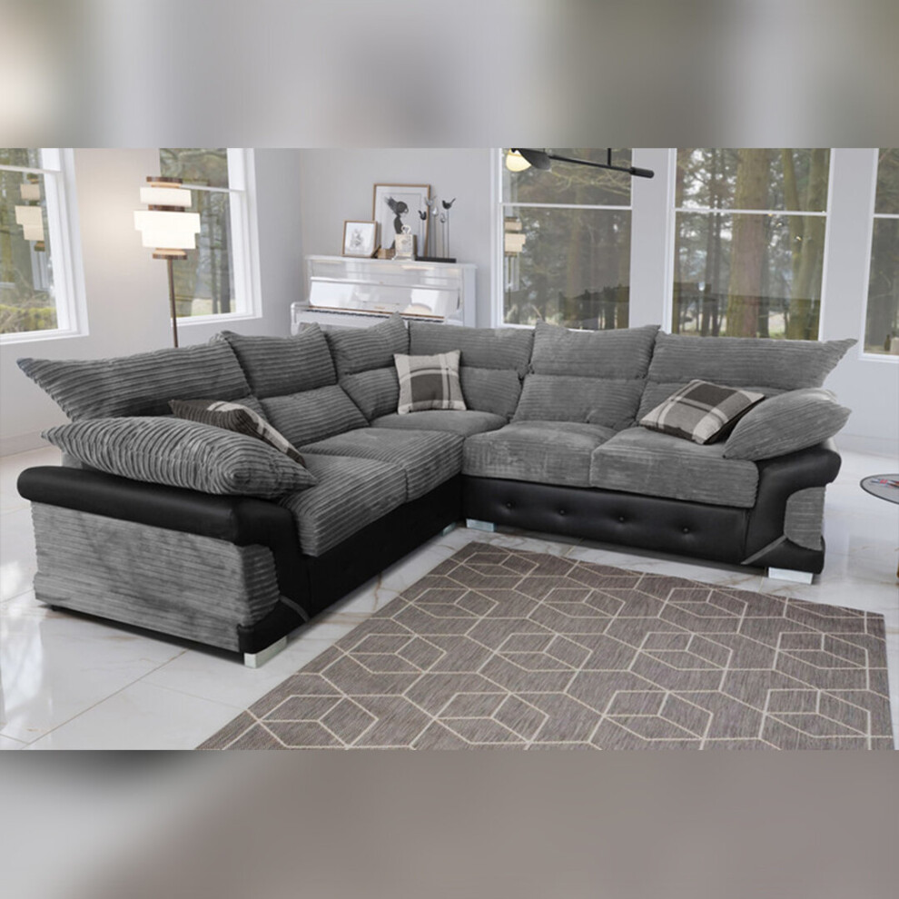(Black and Grey, Corner Sofa ) Modern Fabric and Faux Leather Luxurious Sofa-image-OPC-P9J5WNS-NEW