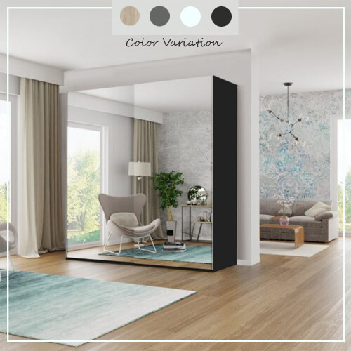 MN Furniture 2 Door Full Mirrored Sliding Wardrobes Black 200cm