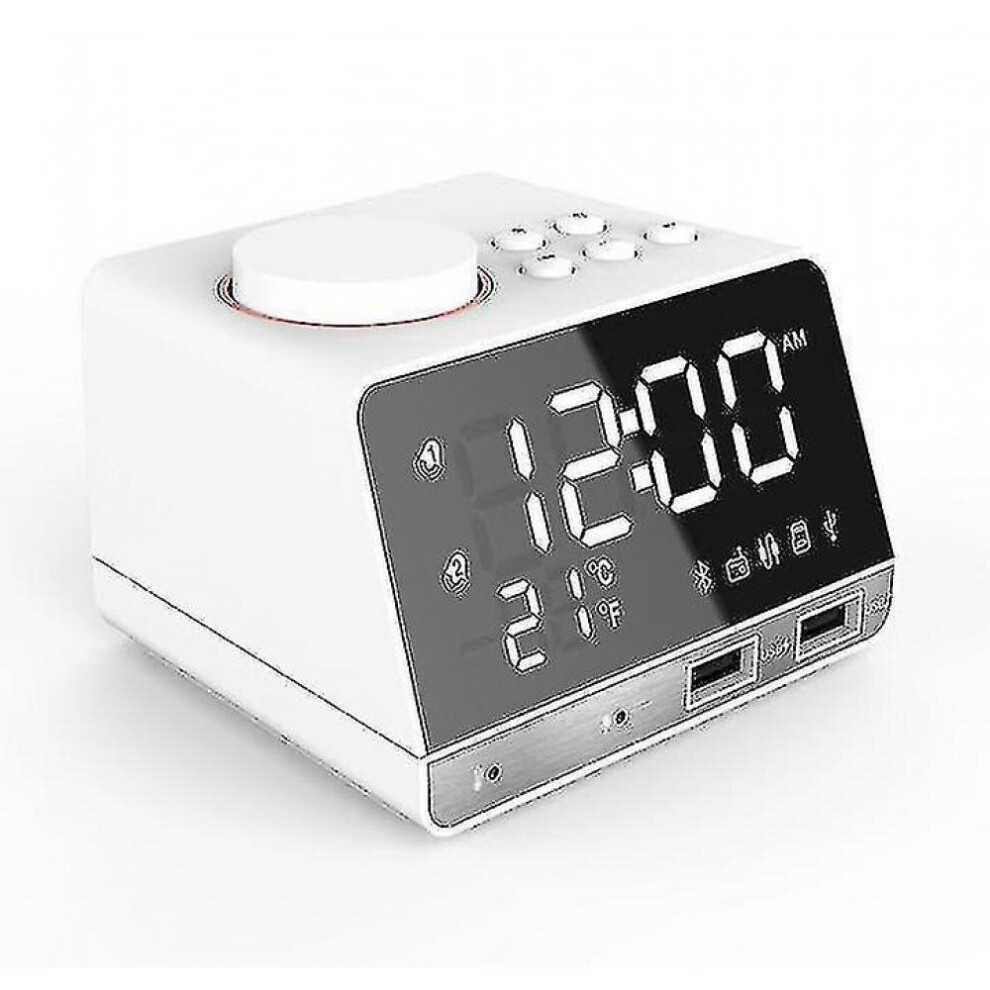 Speaker Alarm Clock Bluetooth Digital Wireless Subwoofer Fm Radio With Led Digital White 7547468703775