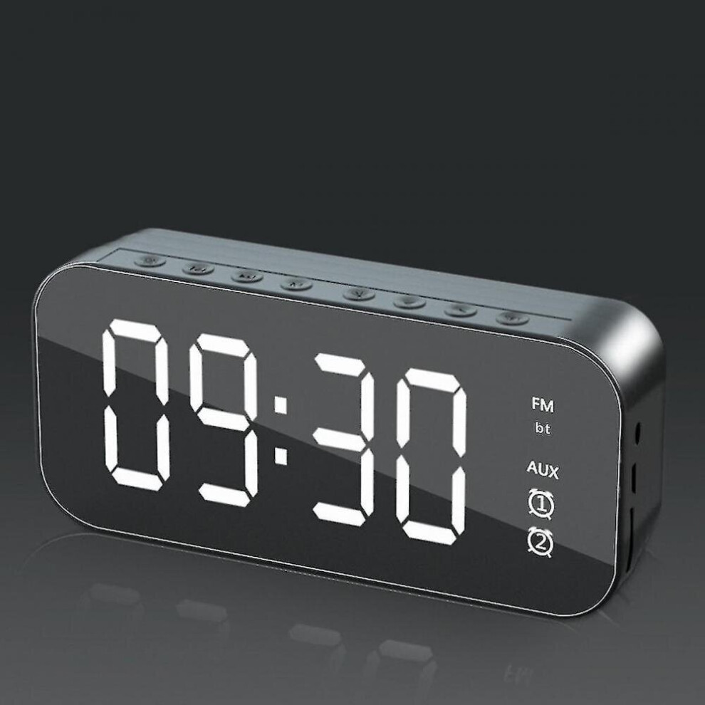 Wireless Bluetooth Speaker Mini Led Double Alarm Clock Fm Radio Tf Card Aux Soundbar Subwoofer 7547468703591