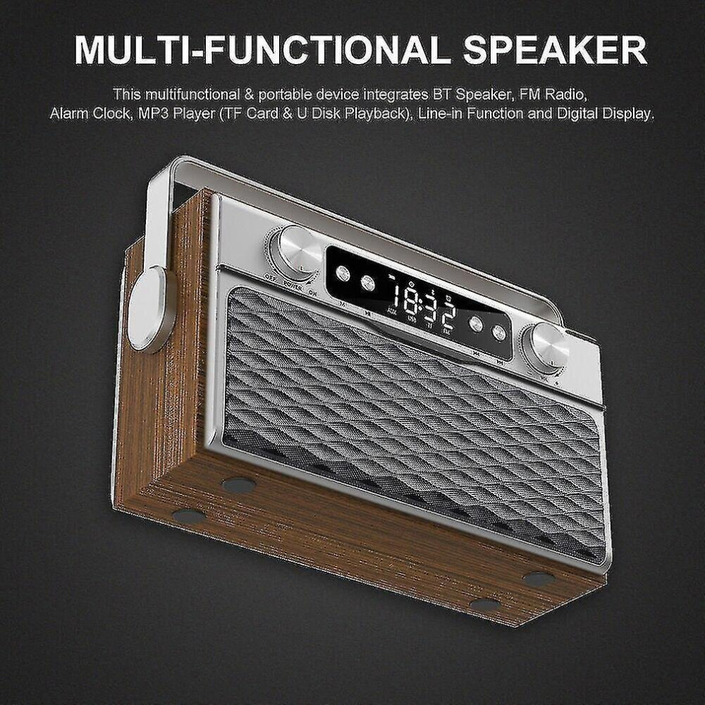 Portable Wireless Wooden Bluetooth-Compatible Speaker 20W Loudspeaker Alarm Clock Fm Radio Player 7547468697371