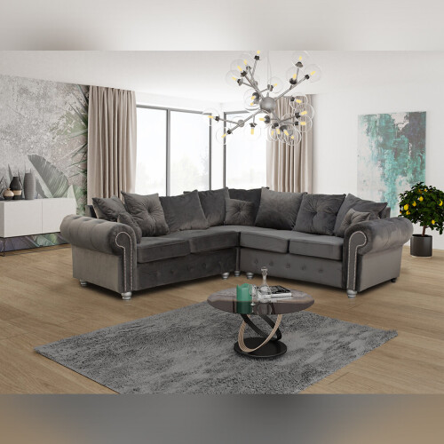 MN Furniture (Grey) Modern Plush Velvet Luxury Corner Sofa - 4 Colors