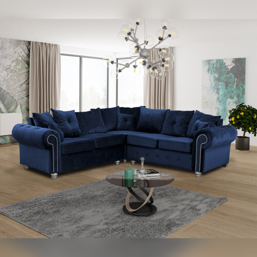 MN Furniture (Blue ) Modern Plush Velvet Luxury Corner Sofa - 4 Colors