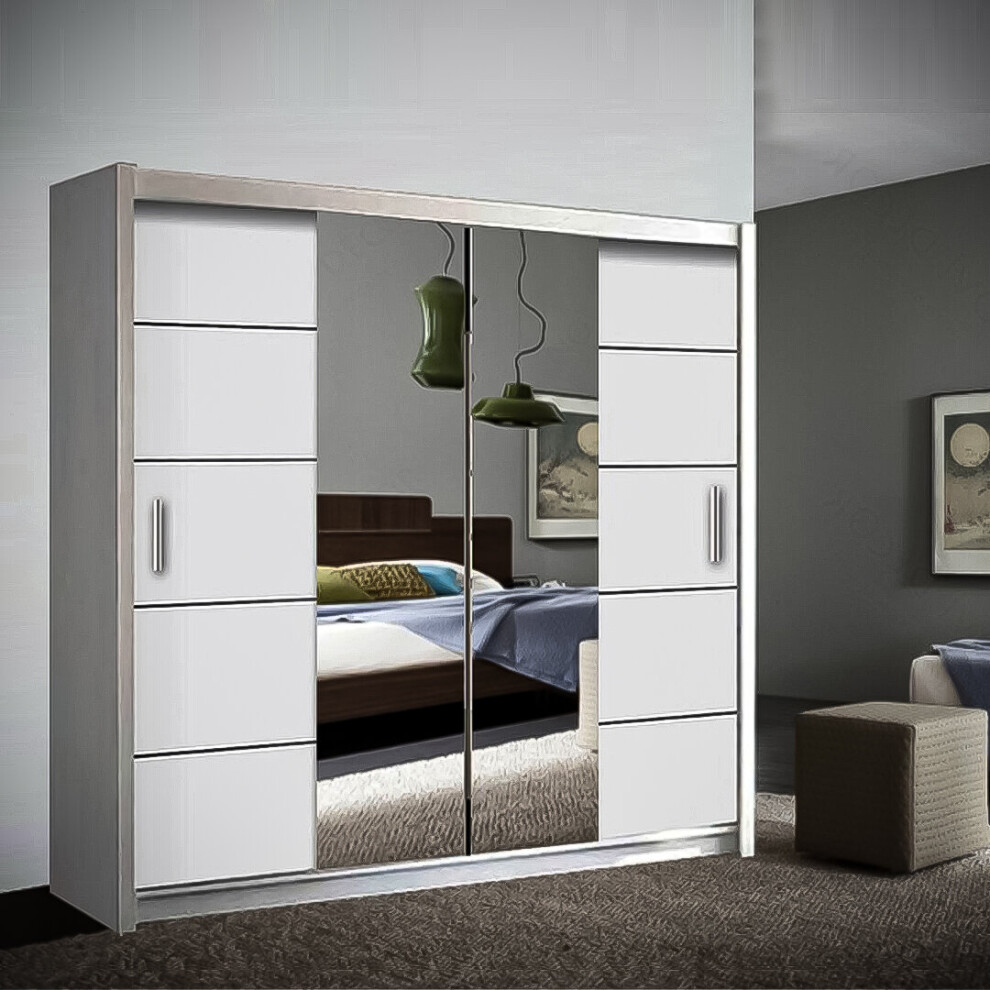 (White, 203 cm) Bristol White, Grey, Black Sliding Wardrobe