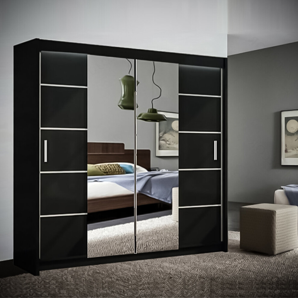 (Black, 203 cm) Bristol White, Grey, Black Sliding Wardrobe