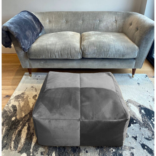 (Grey) Velvet Beanbag Mega Cube Beanbags Pouffe Bean Bag