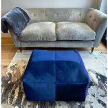 (Blue) Velvet Beanbag Mega Cube Beanbags Pouffe Bean Bag