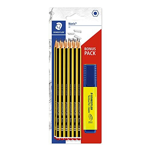 Staedtler STAEDTLER 120 BK12P1 special pack of 12 Noris HB pencils with FREE neon yellow Textsurfer highlighter